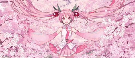 Sakura Miku, Kawaii Background, Cute Headers For Twitter, Hello Kitty Characters, Sakura Tree, Kawaii Core, Pink Themes, Laptop Wallpaper, Cute Anime Pics