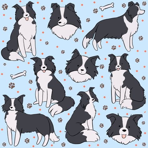 Very cute border collie dog pattern illustration Cute Animals In Love Drawings, Border Collie Drawings, Border Collie Drawing, Border Collie Drawing Easy, Border Collie Dibujo, Collie Illustration, Border Collie Doodle, Border Collie Illustration, Border Collie Outline