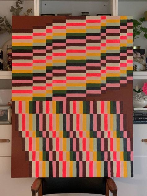 Original abstract painting by Jessica Poundstone (United States). This large, one-of-a-kind acrylic on wood painting measures 36W x 48 H inches, and is framed, and is ready to hang. The abstract painting ships in a crate directly from the artist's studio and is covered by the 14-day satisfaction guarantee from Saatchi Art, so you can buy with confidence. Contemporary Acrylic Painting, Jessica Poundstone, Graphic Design Abstract, Color Block Art, Gesso Painting, Anni Albers, Hand Drawing Reference, Expressionism Abstract, Women Artists