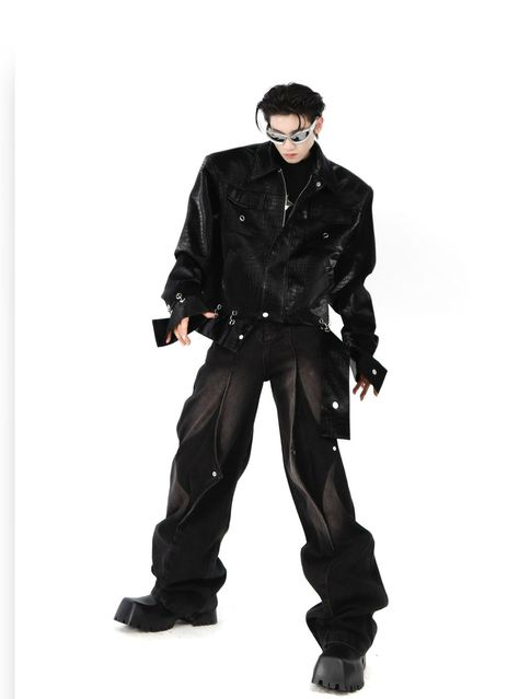 Male Concert Outfit, Goth Style Men, Bat Oc, Y2k Future, Mens Photoshoot Poses, Model Looks, Statement Fashion, Baggy Style, Concert Fits