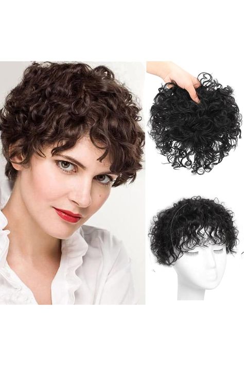 Breathable Permanent Tight Curly Human Hair Topper with Bangs Seamless Fluffy Short Curly Clip in Topper Hair Pieces for Women with Thinning Hair Cover Grey Hair Add Hair Volume(Black,Short) Curly Clip Ins, Covering Gray Hair, Hair Volume, Short Curls, Hair Topper, Hair Cover, Thinning Hair, Hair Toppers, Cover Gray