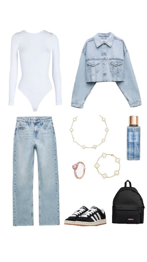 outfit veste en jean Outfit Zara Drip, Zara Drip, Outfit Zara, Mode Zara, Winter Fit, Outfit Inspo Casual, Capsule Outfits, Jeans Outfit, School Outfit