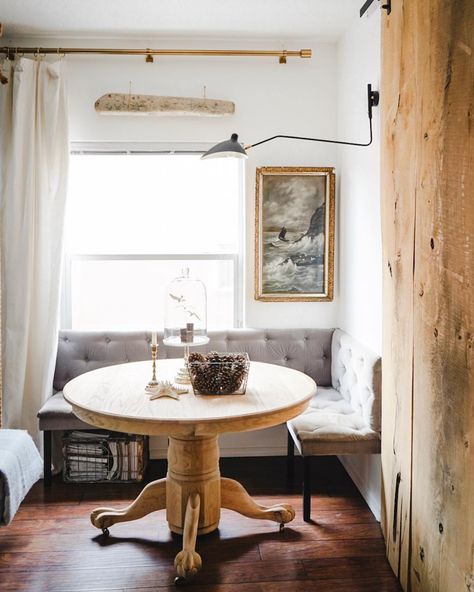 I’m still so in love with this vintage claw foot table that we found on Craigslist. We never sealed/stained it after sanding and it’s held… Clawfoot Dining Table, Claw Foot Dining Table, Small Breakfast Nook, Round Jute Rug, Kitchen Table Makeover, Jute Round Rug, Wooden Swings, Street House, Table Makeover