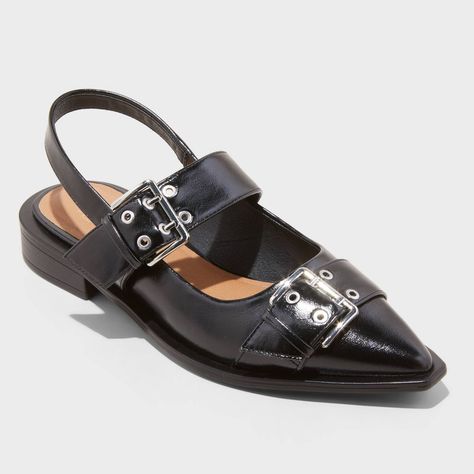 Women's Peyton Double Buckle Slingback Flats with Memory Foam Insole - Wild Fable™ | Target Mule Flats, Mary Jane Ballet Flats, Target Shoes, Western Ankle Boots, Slingback Flats, Open Toed Heels, Womens Jordans, Rubber Shoes, Simplistic Tattoos