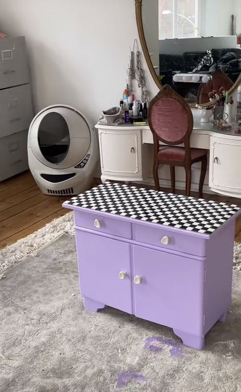 Funky Dresser, Apartment Concept, Dopamine Design, Purple Dresser, Pastel Danish, Lego Houses, Daughter Bedroom, Nyc Style, Purple Home