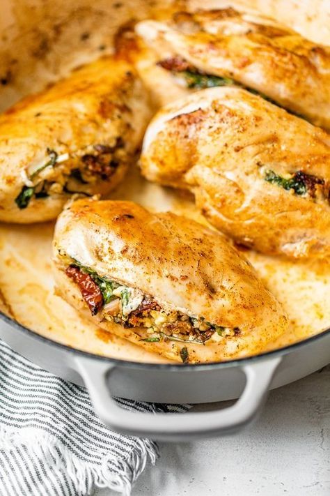 baked stuffed chicken breast Skinnytaste Chicken, Portobello Recipes, Feta Stuffed Chicken, Spinach Stuffed Chicken Breast, Feta Stuffed Chicken Breast, Baked Stuffed Chicken, Tomato And Feta, Stuffed Chicken Breast Spinach, Stuffed Chicken Breasts