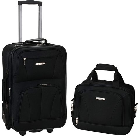 Rockland Fashion Softside Upright Luggage Set, Expandable, Black, 2-Piece (14/19) Rockland Luggage, Rolling Duffle Bag, Skate Wheels, Carry On Size, Inline Skate, Padded Top, Luggage Sets, Carry On Luggage, Travel Tote