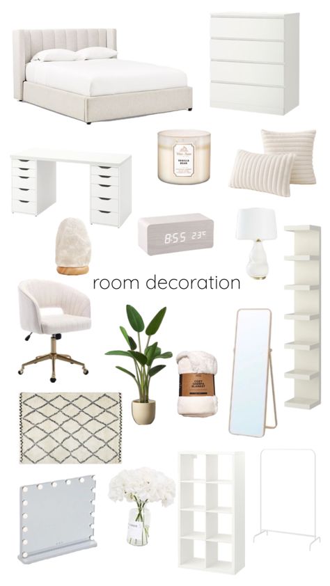 Room Organise Ideas, Aesthetic Rooms For Teenagers, Large Room Decorating Ideas Bedroom, Aesthetic White Room Decor, Modern Cute Bedroom, Bedroom Inspirations With Vanity, Room Inspo Vanilla, Kmart Room Decor Bedroom, Diy Bedroom Decor Ideas Wall Decorations