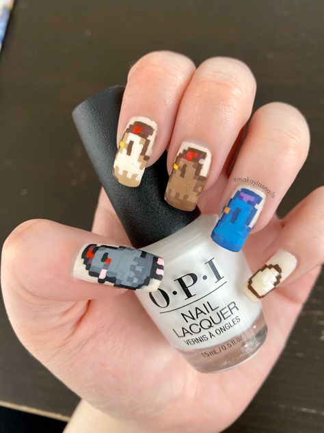 Stardew Valley Acrylic Nails, Stardew Valley Nail Art, Stardew Valley Astethic, Stardew Nails, Stardew Valley Clay Art, Stardew Valley Nails, Stardew Valley Polymer Clay, Chicken Nail Art, Cute Stardew Valley Outfits