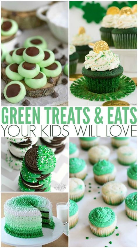 Green Treats For St. Patrick's Day - Family Fresh Meals Shamrock Shake Cupcakes, St Patricks Desserts, Green Treats, St Patrick's Day Desserts, St Patricks Food, St Patrick Day Snacks, St Patrick Day Treats, Green Desserts, Irish Dishes