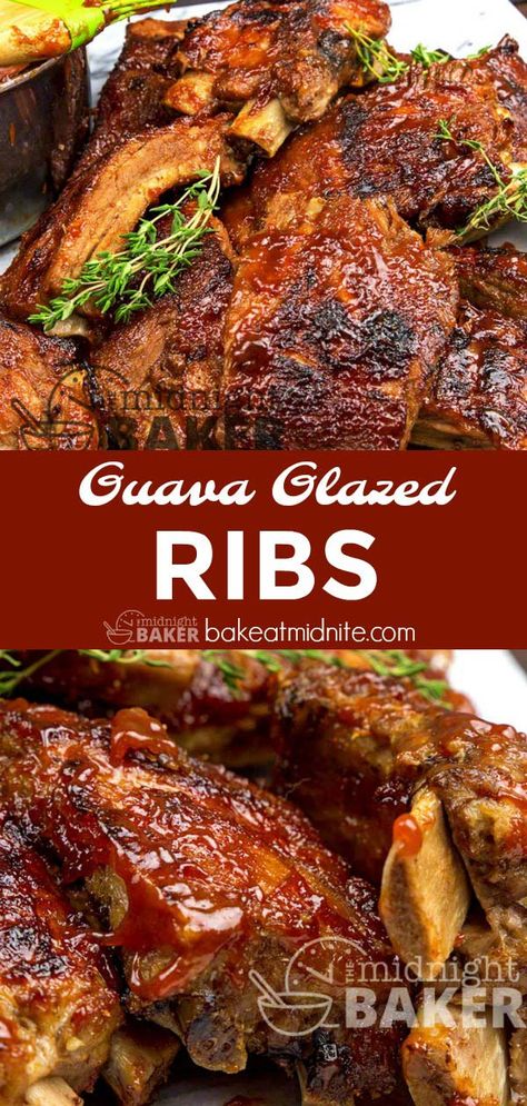 Guava Glazed Ribs - The Midnight Baker Stewed Guava Recipes, Guava Bbq Sauce Recipes, Instant Pot Ribs Pork, Charcoal Bbq Recipes, Guava Glaze, Lean Beef Recipes, Guava Bbq Sauce, Grilled Quesadilla, Ovulatory Phase