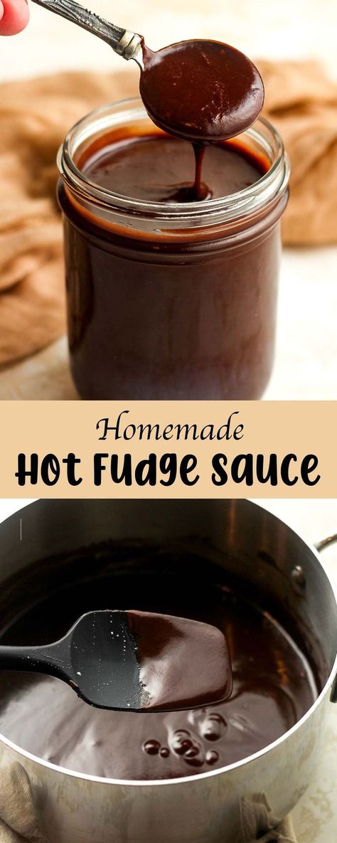 Easy Hot Fudge Sauce combines butter, chocolate, sugar, evaporated milk, and vanilla for the tastiest ice cream topping. This 5-ingredient sauce stores well in your refrigerator for several weeks and heats up well in the microwave. Add it to all of your favorite ice cream recipes! Ice Cream Fudge Sauce, Canned Hot Fudge Sauce, Homemade Chocolate Fudge Sauce, Fudge Ice Cream Topping, Easy Hot Fudge Sauce, Easy Hot Fudge, Hot Fudge Recipe, Hot Fudge Sauce Recipe, Homemade Chocolate Fudge