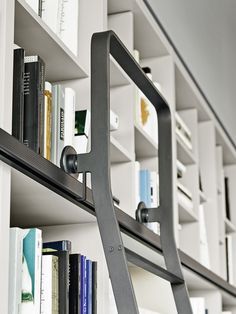 Modern Book Shelf, Library Ladder, Ladder Bookshelf, Modern Bookshelf, Library Wall, Modern Books, Furniture Plans Free, Furniture Details, Shelf Design