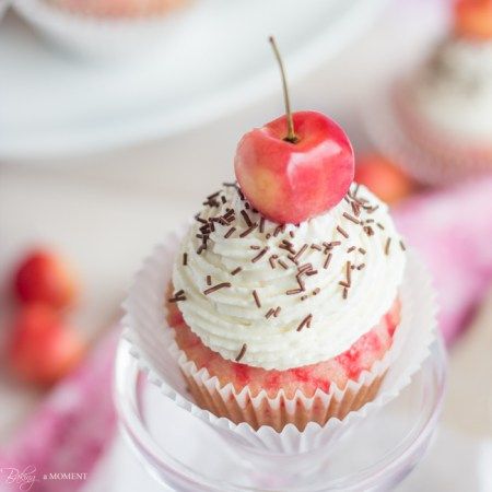 Baking A Moment — Inspiring recipes to bake and share. Cherry Chip Cupcakes, Buttermilk Cupcakes, Whipped Cream Cheese Frosting, Maraschino Cherries, Whipped Cream Cheese, Vanilla Frosting, Little Cakes, Yummy Cupcakes, Cakes And More