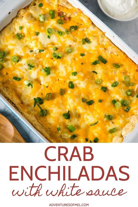 Seafood Enchiladas Creamy, Enchiladas Seafood, Crab Enchiladas Recipe, Crab Enchiladas, Seafood Enchiladas Recipe, White Sauce Enchiladas, Seafood Enchiladas, Enchiladas Recipes, Easy Enchilada Recipe