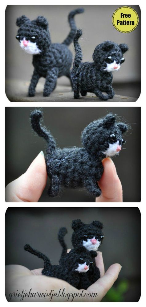 Amigurumi Mini Cat Free Crochet Pattern #freecrochetpatterns #crochetamigurumi #catpattern Cat Tools, Cat Free Crochet Pattern, Kitten Crochet, Crocheted Dolls, Crochet Cat Toys, Cat Patterns, Knitting Toys, Crochet Hack, Crocheted Toys