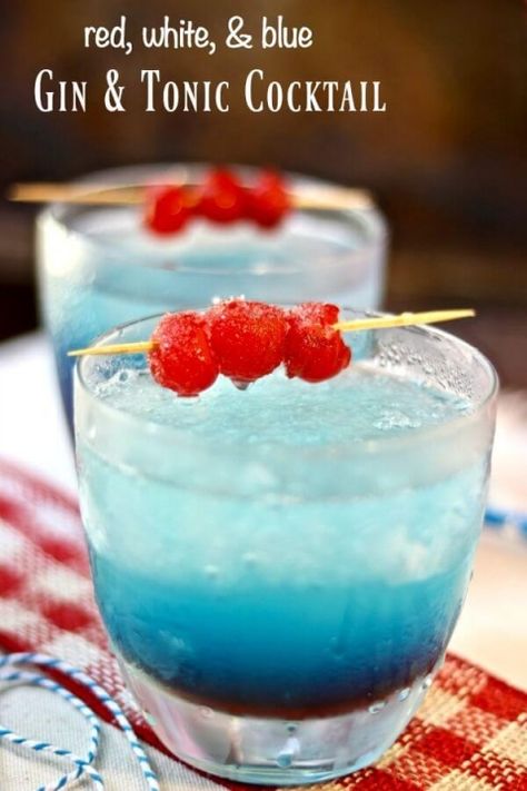 Slushy Gin & Tonic Cocktail is red, white and blue! Classic gin cocktail with a twist. From RestlessChipotle.com Cocktails With Blue Curacao, Kids Milkshake, Gin Tonic Cocktail, Blue Gin, Magic Bullet Recipes, Classic Gin Cocktails, Weight Watcher Smoothies, Tea Time Food, Banana Milkshake