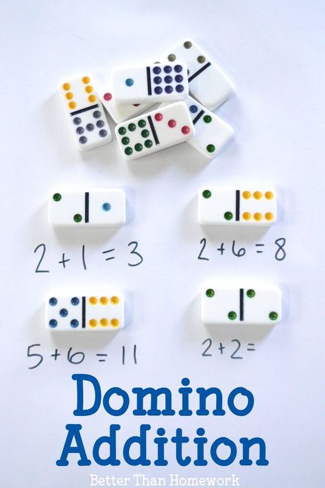 Domino addition is a fun and simple math activity to at home to practice adding. Simple Addition Activities, Addition Fun Activities Math Games, Domino Math Kindergarten, Domino Addition Kindergarten, Math Domino Games, Addition With Dominoes, Adding Activities, Teaching Addition, Math Activities For Kids