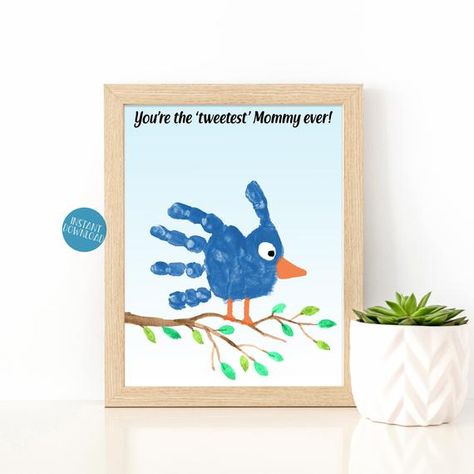 Check out this item in my Etsy shop https://www.etsy.com/listing/1000468313/bird-handprint-art-gift-for-mom-from-son Handprint Art Kids, Mothers Day Crafts Preschool, Craft Handprint, Handprint Keepsake, Diy Mother's Day, Baby Art Projects, Footprint Crafts, Toddler Arts And Crafts, Handprint Craft