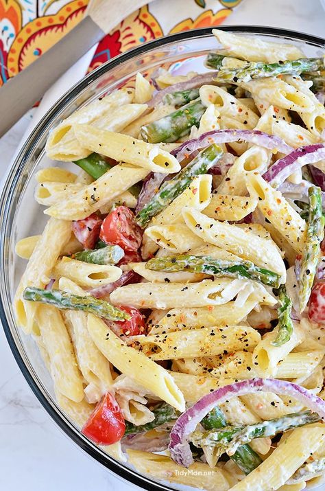 Creamy Lemon Dressing, Asparagus Pasta Salad, Resep Pasta, Creamy Asparagus, Salad With Lemon, Best Pasta Salad, Asparagus Pasta, Salad Pasta, Pasta Salad Recipe