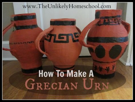 Greece Unit:  How to Make a Paper Mache Grecian Urn-The Unlikely Homeschool Ancient Greece Crafts, Ancient Greece Art, Grecian Urn, Greek Crafts, Tapestry Of Grace, Greece Art, Ancient Greek Art, Greek Pottery, Greek Vases