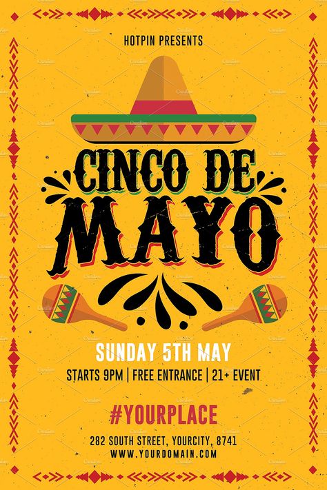 Cinco De Mayo Flyer by Hotpin on @creativemarket  #cincodemayo #may5th #mexican #Design #party #partyflyer #celebration #event #clubflyer #fiesta #mexicanparty #nightclub