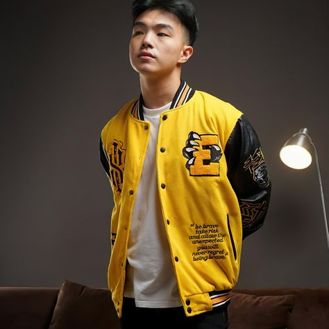 🌟 Hit a home run with style in the Baseball Varsity Jacket in vibrant yellow! ⚾️💛 Featuring full embroidery, this jacket combines classic varsity vibes with a bold, sunny look. Perfect for those who want to stand out on and off the field. Get yours now! #VarsityJacket #BaseballStyle #FullEmbroidery #YellowVibes #StreetFashion Baseball Varsity Jacket, Home Run, Take Risks, Varsity Jacket, Baseball, Embroidery, Yellow, Quick Saves