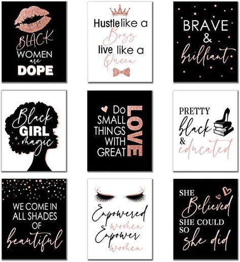 Inspirational Wall Décor Black Girl African Women Wall Art Posters Motivational Lip Lash Room Décor for Bathroom Salon Spa Makeup Room 8 x 10 Inch, Unframed - Black & Rose Gold Beauty Salon Room, Lips Wall Art, Dollar Tree Frames, Teen Black, White And Gold Decor, Lash Room Decor, African Women Art, Lash Room, Inspirational Quotes Posters