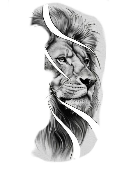 Lion Tattoo Sketch, Half Face Tattoo, Lion And Rose Tattoo, Lion Forearm Tattoos, Lion Art Tattoo, Leo Tattoo, Tattoo Lion, Cherub Tattoo, Half Sleeve Tattoos Drawings