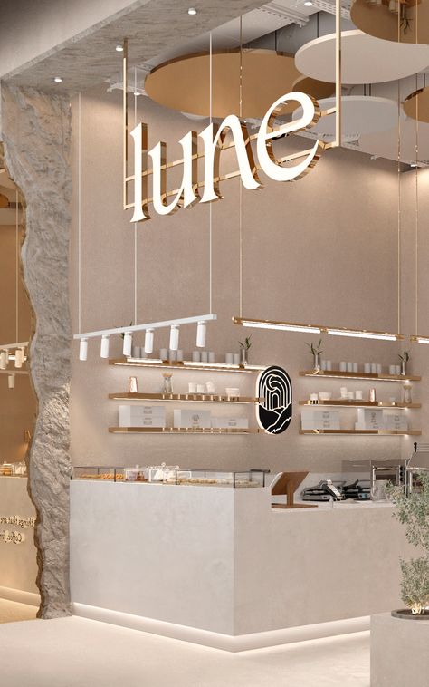 Lune coffee on Behance وابي سابي, Deco Spa, Bakery Design Interior, Coffee Shop Interior Design, Spa Interior, Cafe Shop Design, Salalah, Coffee Shops Interior, Bakery Design