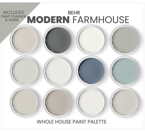 Behr Modern Farmhouse Color Palette Paint Colors Includes - Etsy French Country Paint Colors, Modern Farmhouse Color Palette, Country Paint Colors, Modern Farmhouse Paint Colors, Farmhouse Color Palette, Coastal Neutral, Farmhouse Color, Repose Gray Sherwin Williams, Home Paint Color