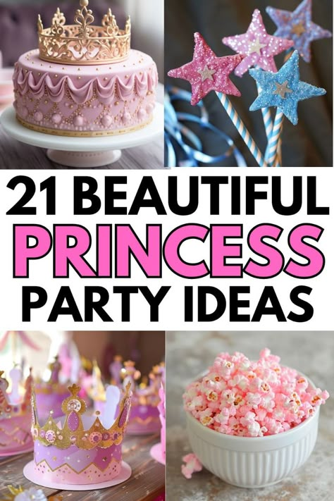 21 Princess party ideas perfect for your next princess party. From DIY decorations to food, and princess activities, these princess party ideas are sure to inspire. Tap to check out these fun princess party ideas. Princess Birthday At Home, Princess Tea Party Snacks, Food Ideas For Princess Birthday Party, Princess Party Ideas Activities, Cheap Princess Party Ideas, Princess Ball Birthday Party Ideas, Princess Brunch Ideas, Princess Donuts Party Ideas, Princess Party Cake Table