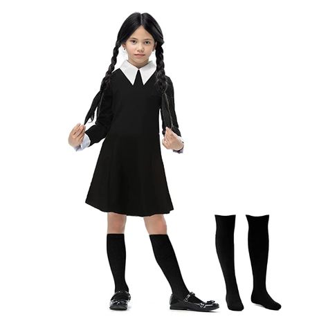 Halloween Costumes Long Sleeve, Morticia Addams Costume, Wednesday Costume, Wednesday Addams Dress, Addams Dress, Wednesday Addams Costume, Addams Family Costumes, Costume For Girls, Family Costumes