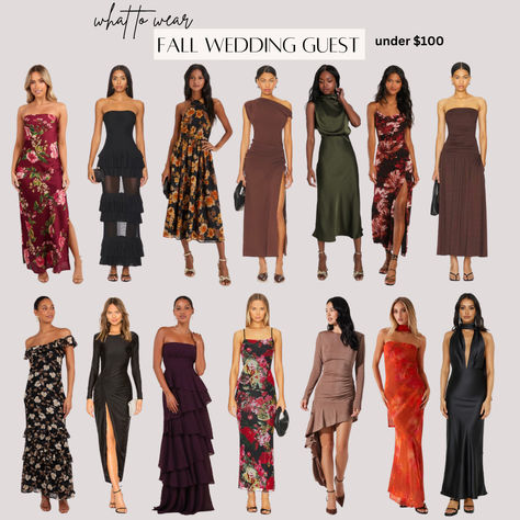 Shop selection of fall wedding guest dresses under $100 featuring floral dresses, gowns, and autumn tones. Fall Color Wedding Guest Dresses, Formal Fall Wedding Guest Dress, Formal Wedding Guest Attire, Fall Wedding Gowns, Fall Wedding Guest Dresses, Formal Wedding Attire, Autumn Tones, Winter Wedding Guests, Formal Wedding Guests