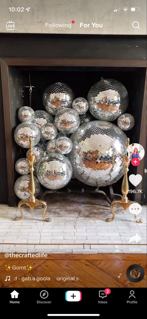 Disco Ball Display, Ball Fireplace, Disco Skeleton, Disco Halloween, Thanksgiving Party, Skeleton Halloween, Thanksgiving Parties, Halloween Skeletons, Disco Ball