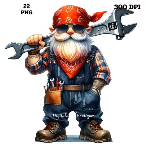 Tool Clipart, Gnome Designs, Garage Party, Funny Cartoon Images, Mechanic Shop, Gnome Clipart, Diy Gnomes, Wallpaper Nature Flowers, Creative Projects