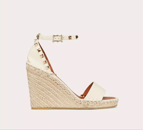 Lighf ivory, 105mm $890 Valentino Wedges, Light Ivory, Wedge Sandal, Valentino Garavani, Wedge Sandals, Online Boutique, Calf Skin, Ankle Strap, Heel Height