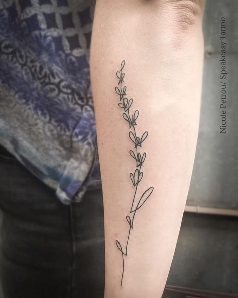 Nicole Petrou on Instagram: “Continuous line drawing of a lavender sprig...it was so lovely to meet you Sarah and do your first tattoo. Thank you for the trust. 🙏🏼 . .…” Abstract Lavender Tattoo, Continuous Line Tattoo, Lavender Tattoo, Continuous Line Drawing, Continuous Line, Line Tattoos, First Tattoo, Tiny Tattoos, Line Drawing