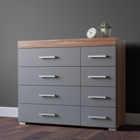 BASIC FREE eBay Template by Finest Design Wide Chest of 4+4 Drawers in GREy & Walnut Bedroom Furniture 8 Drawer * NEW * PERTH Chest of Drawers - 4... Check more at https://graysonchambers.co.uk/product/wide-chest-of-44-drawers-in-grey-walnut-bedroom-furniture-8-drawer-new/ Drawer Chest Bedroom, Flat Pack Homes, Chest Bedroom, Walnut Bedroom Furniture, Walnut Bedroom, Walnut Cabinet, Grey Drawers, 4 Drawer Chest, Bedroom Drawers