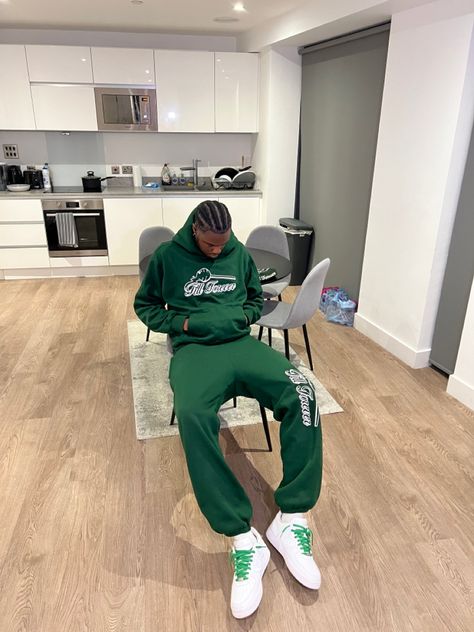 Green Tracksuit Outfit, Joggers Airport Outfit, Air Force 1 Outfit Winter, Green Winter Tracksuit For Streetwear, Green Athleisure Tracksuit For Streetwear, Functional Green Hoodie For Streetwear, Urban Green Sweatshirt For Streetwear, Fit Poses, Named Collective Tracksuit Blue