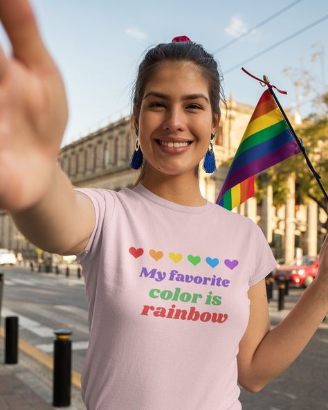 My Favorite Color is Rainbow a Design for PRIDE 2020 🌈🌈🌈🌈 show everyone your queerness with this artwork! . . . Perfect for PRIDE events, marches, or going out on the town! Also a great gift for your LGBTQ+ friend. . . . . . Design Available on @teespring  @redbubble @teepublic . https://teespring.com/myfavoritecolorisrainbow . . . . #pride🌈 #pridemonth #lgbtq🌈 #pridetshirt #rainbowtshits #rainbow #pride2020🏳️‍🌈 #fnklook #fnklgbt #gaytshirtdesign #bitshirts #lesbiantshirt #pansexualpride Ally Shirt, Proud Ally, Flag Lgbt, Queer Shirt, Gay Pride Gifts, Gay Pride Shirts, Equality Shirt, Lgbt T Shirts, Pansexual Pride