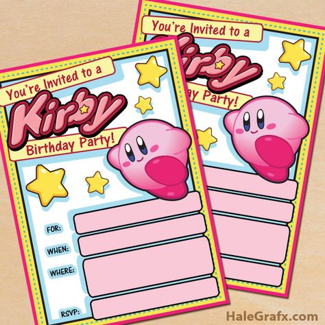 FREE Printable Kirby Birthday Invitation Kirby Party Invitations, Kirby Birthday Card Ideas, Kirby Birthday Invitations, Kirby Birthday Party Ideas For Boys, Kirby Party Ideas, Kirby Party Decorations, Kirby Birthday Party Ideas, Kirby Crafts, Kirby Printable