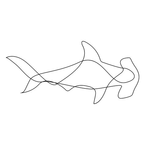 single line drawing of hammerhead shark, great as a tattoo sketch Fine Line Hammerhead Tattoo, Hammerhead Shark Outline Tattoo, Hammerhead Shark Line Art, Simple Hammerhead Shark Tattoo, Single Line Shark Tattoo, Shark Line Drawing, Shark Line Art, Hammerhead Tattoo, Hai Tattoo