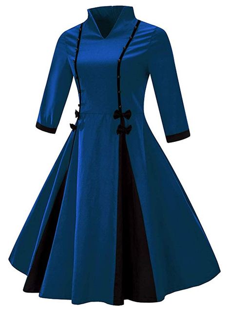 VERNASSA 50s Retro Vestidos, Vintage 3/4 Manga Audrey Retro Cinturón Retro 1950s Partido Cocktail Rockailly Swing Dress: Amazon.es: Ropa y accesorios Gaun Peplum, Kostum Peri, Blue Plus Size Dresses, Vintage Dress 60s, Robes Vintage, Christmas Outfits Women, Womens Vintage Dresses, Vestidos Vintage, Patchwork Dress