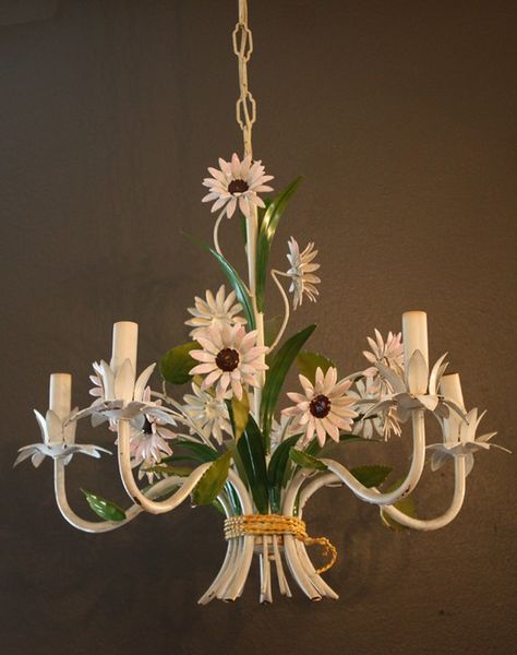 Italian Tole Floral Flower Chandelier Daisy Chandelier, Italian Ceiling, Tole Chandelier, Painted Chandelier, European Lighting, French Chandelier, Flower Chandelier, Floral Chandelier, Daisy Painting