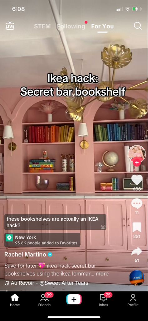 Lommarp Ikea Hack, Lommarp Ikea, Ikea Lommarp, Ikea Billy Bookshelf, Ikea Bookshelf Hack, Rachel Martino, Ikea Bookshelf, Secret Bar, Ikea Bookshelves