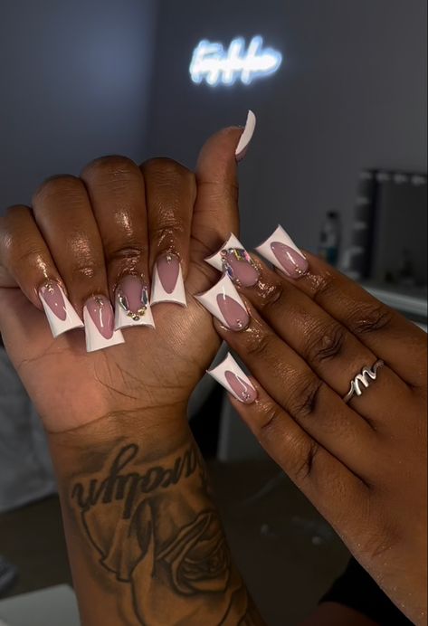 Nails Black Women, Grey Acrylic Nails, Pink Tip Nails, Long Acrylic Nail Designs, Duck Nails, Drip Nails, White Acrylic Nails, Short Square Acrylic Nails, Exotic Nails