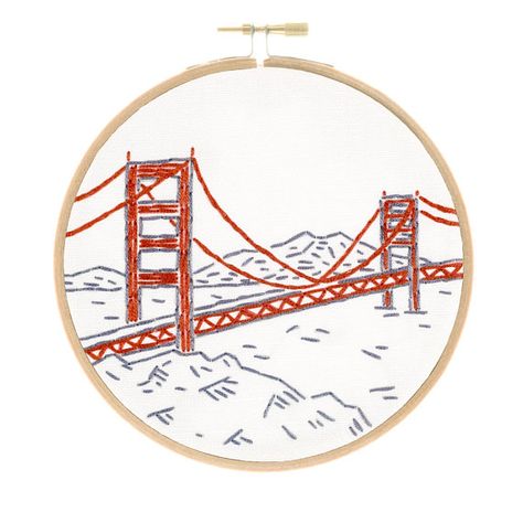 City Embroidery, Paper Embroidery Patterns, San Francisco Elopement, Beginner Embroidery Kit, Embroidery Patterns Ideas, Beginner Embroidery, San Francisco Golden Gate Bridge, Embroidery Tips, Love Embroidery