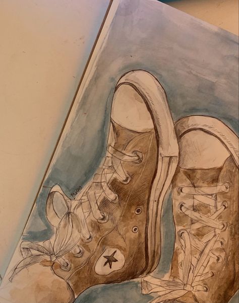 Watercolor Paintings Grunge, Grunge Watercolor Art, Converse Painting, Grunge Painting, Converse Drawing, Watercolor Grunge, Converse Aesthetic, Brown Converse, Inspiration Painting