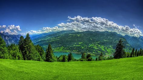 green mountain, nature, landscape, lake, hills, grass, mountains HD wallpaper Hairstyles Dinner, Nature Desktop Wallpaper, Spring Desktop Wallpaper, Frühling Wallpaper, Nature Desktop, Best Nature Wallpapers, Recipes Summer, Hd Nature Wallpapers, Nails Aesthetic